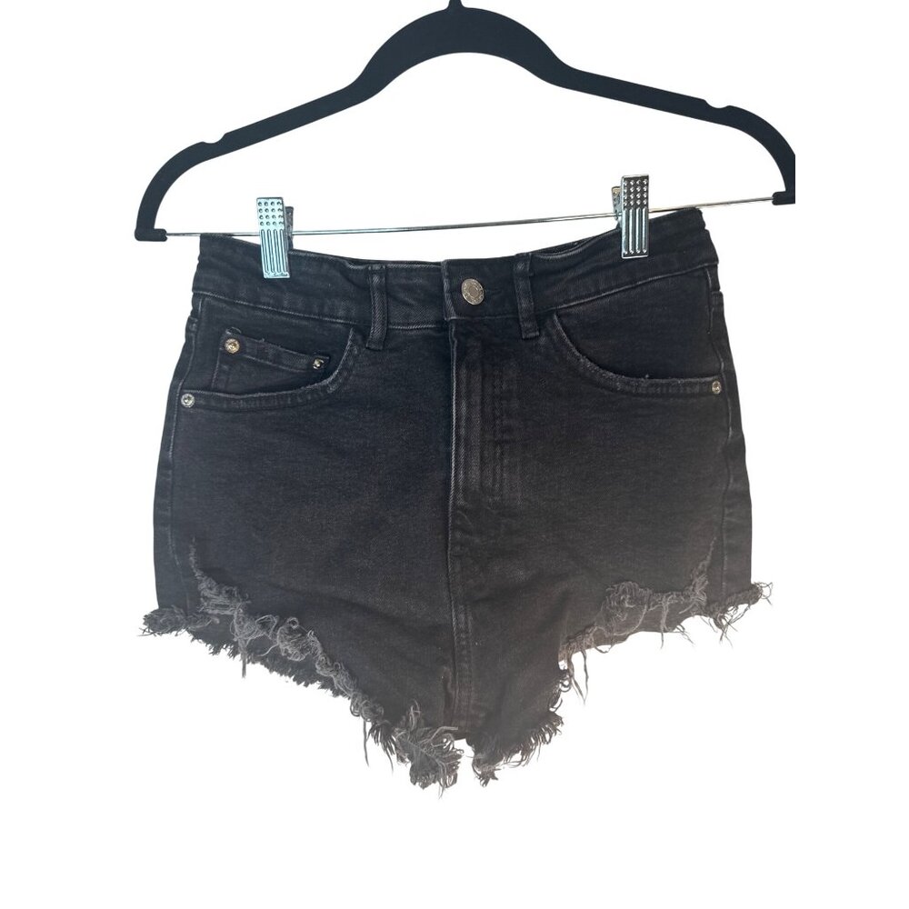 2/$30 ZARA Black Distressed 4 High-Waisted Denim Shorts